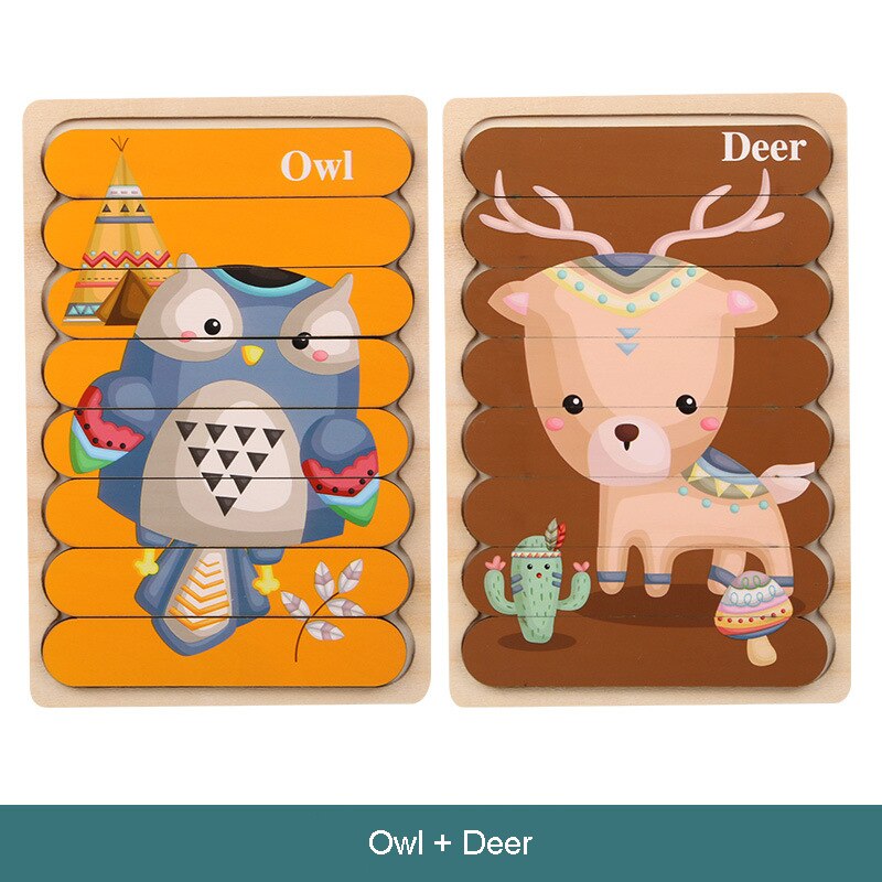 3D drewniane Puzzle dwustronne kreatywne poznanie taśmy układanki Montessori wczesne zabawki edukacyjne dla dzieci dzieci dziecko: K