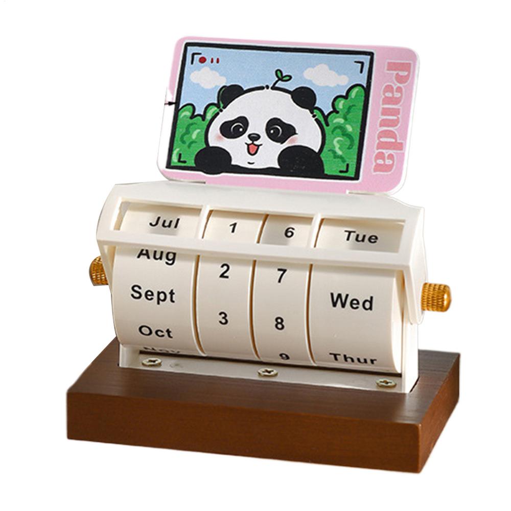 Rotary Perpetual Calendar Wood Decor Tabletop Capybara Calendar Wheeling Calendar Month Week Day Date Display For Home Office: PURPLE