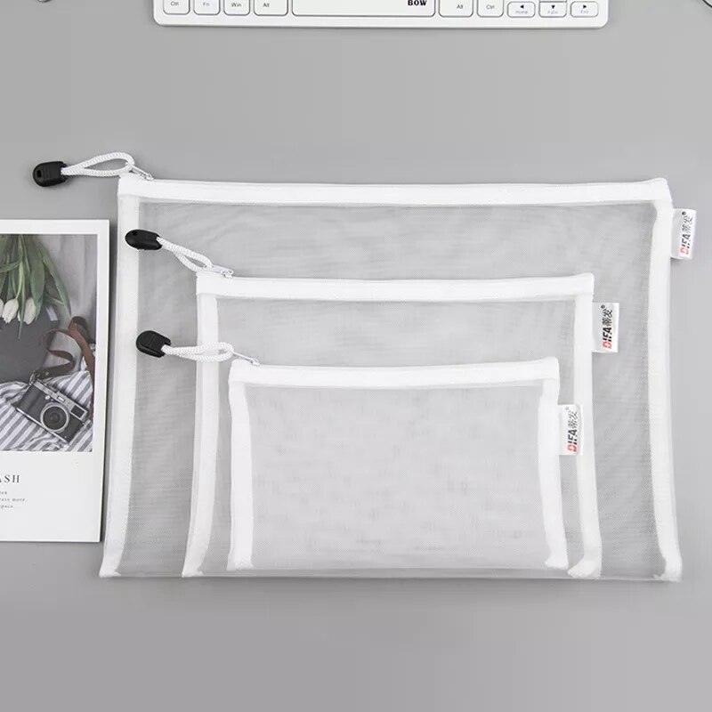 10PCS A4A5A6 Exam Paper Bag Pen Bag Mesh Zipper Student Office Simple Large Capacity Paper Bag Document Bag Folder Transparent: 5PCS A6