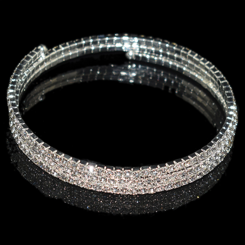 Braccialetto di cristallo classico di lusso con strass pieno bracciale tondo da ragazza bracciale in cristallo bracciale da sposa multistrato: R-  3row-2mm-silver