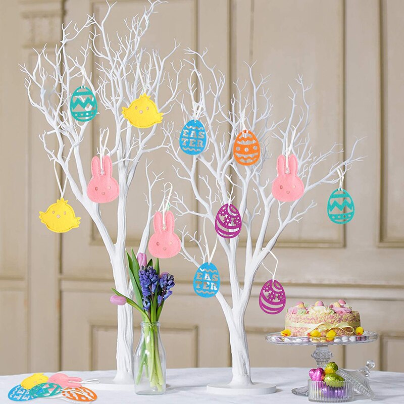 28pcs Easter Theme Felt Ornaments Set Tree Easter Egg Hanging Decorations Egg Shaped Cutouts for Parties Kawaii Bunny Ornament