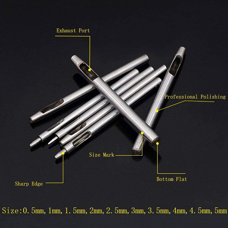 10Pcs Leather Hole Punch Cutter 0.5mm-5mm Leather Working Tools for Leather Plastics Round Hollow Hole Punch Cutter Tool