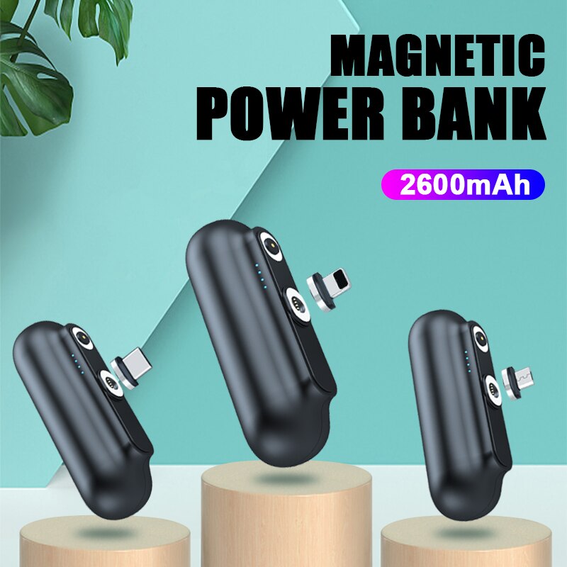 Banco de energía magnético para iPhone 12, Mini cargador de 2600mAh, batería externa magnética portátil de emergencia para Xiaomi