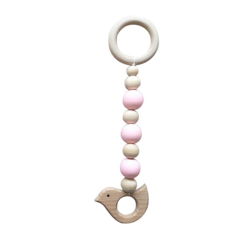 3Pcs Holz Ring Baby Beißring Aktivität Spielen Gym Perlen Tier Anhänger Rasseln Baby Spielzeug Schutz Sensorischen Spielzeug