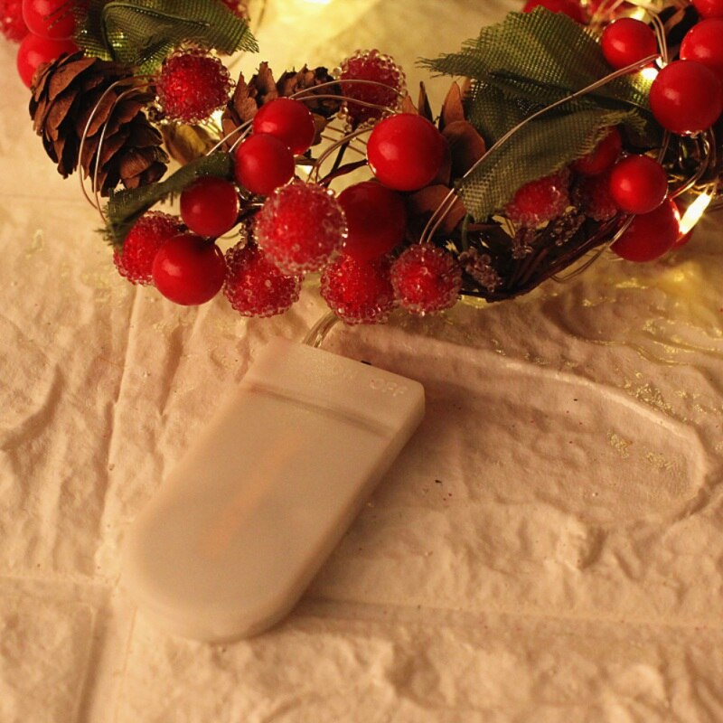 Christmas Decorative Wreath With LED String Light Artificial Berries And Pine Cone Garland For Front Door Window Wall Decor