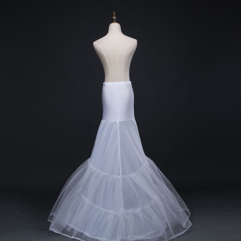 Vrouwen 2 Lagen Fishtail Petticoat Crinoline Met Tule A-lijn Floor Lengte Onderrok Half Slip Voor Bruids Trouwjurk