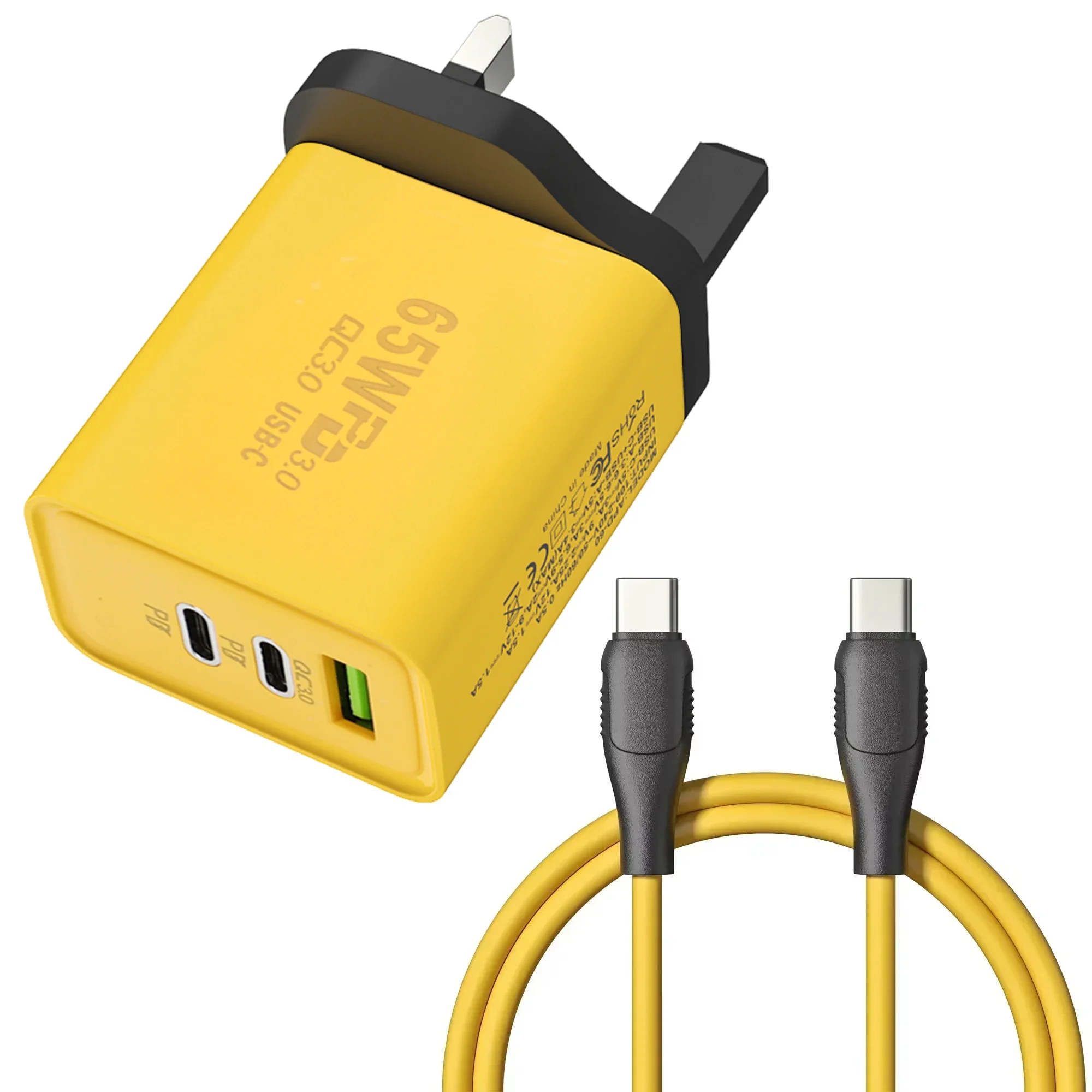 65 W 3 Poorten GaN USB PD Mobiele Telefoon Opladers USB C Naar Type C Hoge snelheid Opladen Datakabel Koord QC3.0 Mobiele Telefoon Muur Adapter: DE