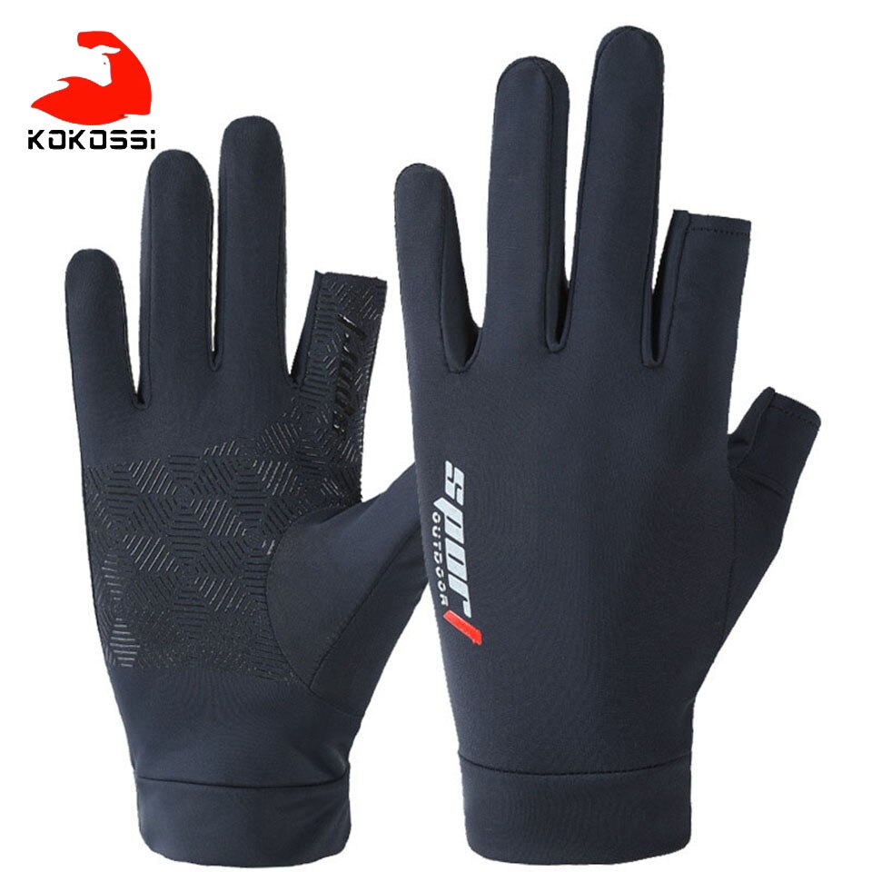 KoKossi Frühling Sommer strecken Eis Seide Handschuhe Kühlen Atmungs Leichte Weiche Komfortable Nicht-rutsch Verschleiß-Besteändig Angeln Handschuh: B Marine Blau