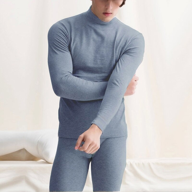 Mandlige termiske undertøj mænd lange efterår vinter turtleneck toppe + bukser sæt varme tykke toppe plus størrelse l -2x: Mørkegrå / Xl