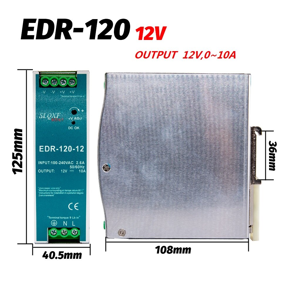 EDR-75 EDR-120 EDR-150 Single Output Din Rail Switching Power Supply 12V 24V 48V meanwell LED Driver: EDR-120-12