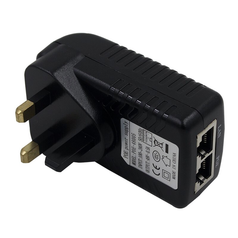 Poe injector 48v 0.5a para câmera ip ethernet cctv poe adaptador poe pino 4/5(+),7/8(-) compatível com ieee802.3af