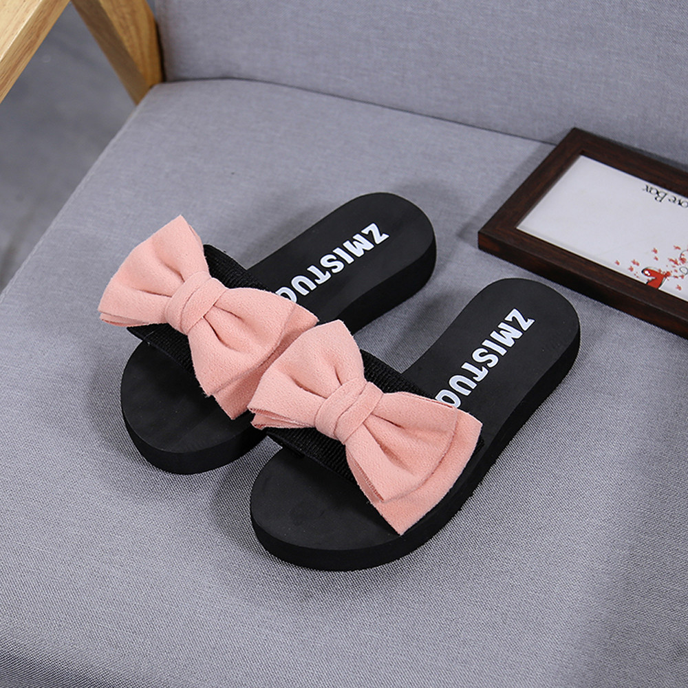 Schoenen Vrouw Huis Slippers Vrouwen Zomer Casual Vrouwen Schoenen Boog Platte Sandalias Strand Slippers Effen Тапочки Zapatos De Mujer: Roze / 39