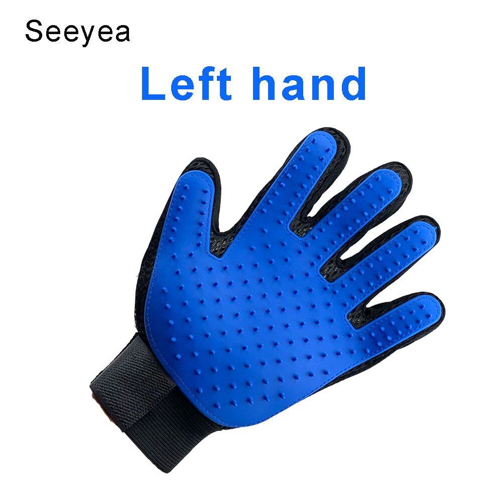 Seeyea-guante de aseo para mascotas, cepillo de silicona para quitar el pelo de gatos, peines de limpieza, guantes de masaje para el cuidado de gatos: Le-Blue -Hair Hand