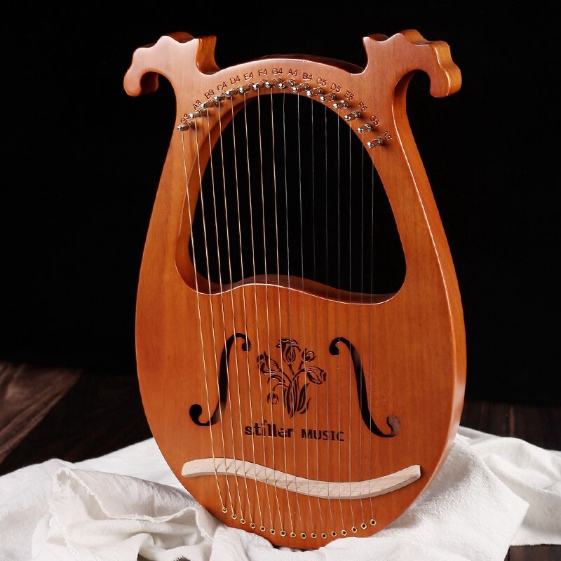 19 Metal String Wooden Mahogany Lyre Harp Musical Instrument with Tuning Wrench and Spare Strings