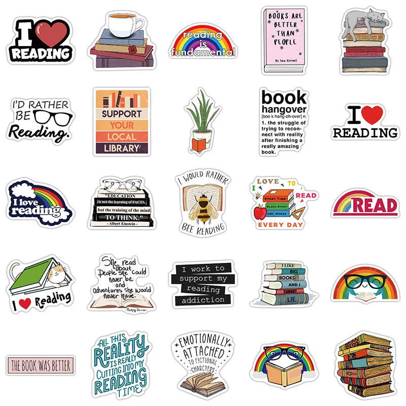 50 Stuks I Love Lezen Stickers Voor Notebooks Computer Briefpapier Laptop Scrapbooking Leuke Stickers Esthetische Craft Supplies