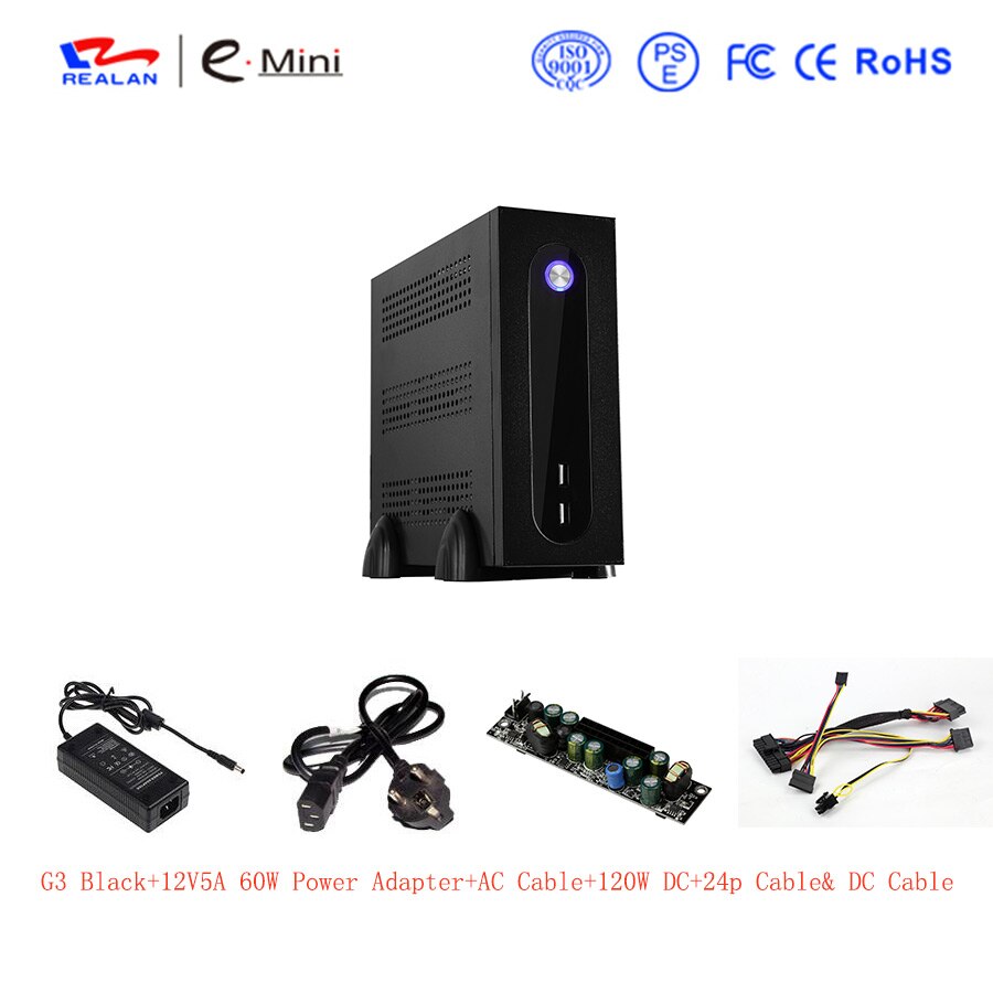 Realan G3 Mini Itx Thin Client Met Voeding, 2 X Wifi, 6 X Com, 2 X Usb 2.0, Sgcc 0.5 Mm Mini Itx Case: Black 60W Adapter