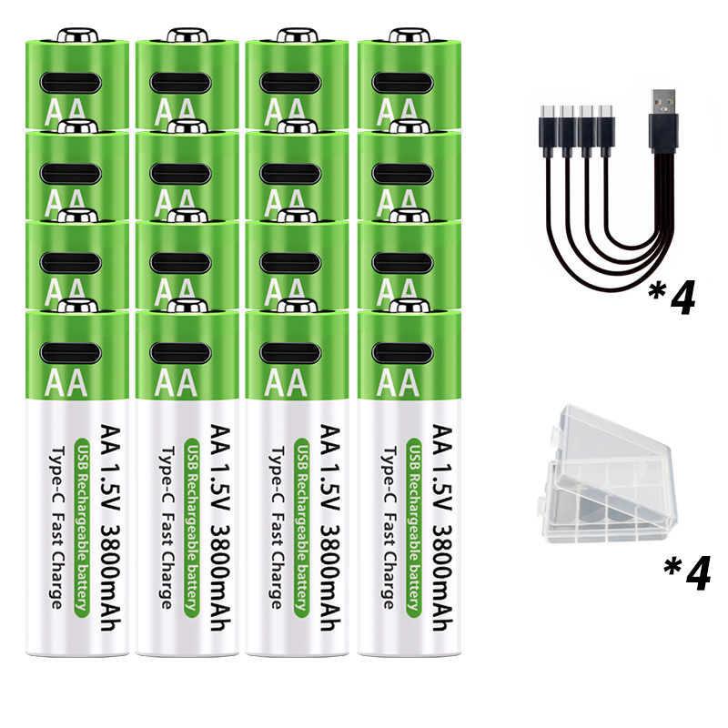 LIKEKALA Li-ion AA Rechargeable Batteries USB Lithium-ion 3800mAh 1.5V AA Rechargeable Batteries+ Data Cable and Storage Box:  Light Yellow