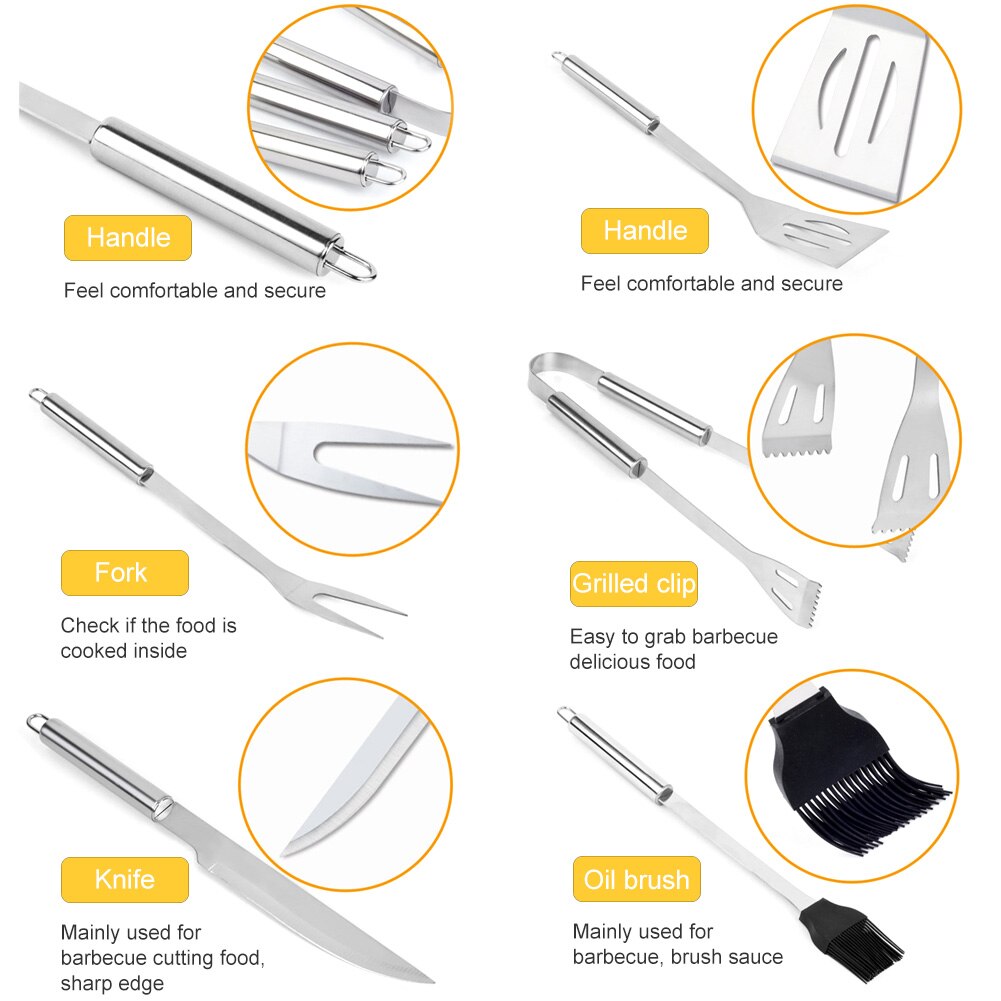 BBQ Set Stainless Steel Utensils Kit Outdoor Grill Tools Cases 5 Piece 40DC20