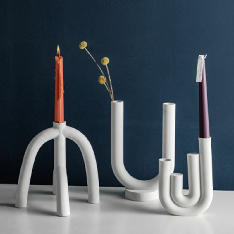 Sostenedor de vela de soporte para velas de cerámica minimalista soporte para candelita Tipo de Escritorio blanco Irregular