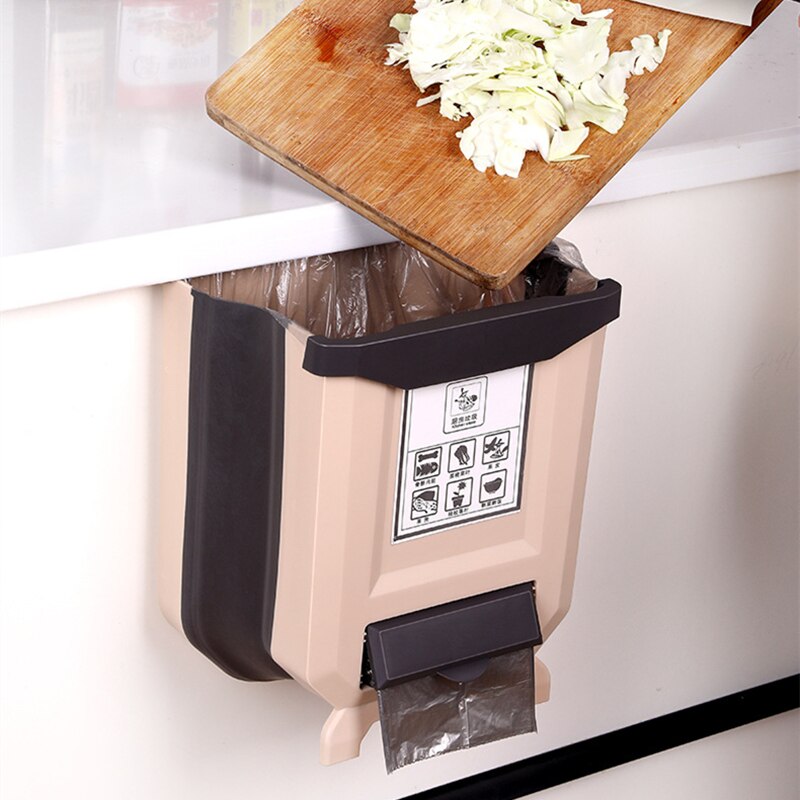 10L Kitchen Foldable Trash Bin Wall Mounted Hanging Trash Bin For Kitchens Cabinet Door With Lid Kitchen Trashs Bin Garbage Cans