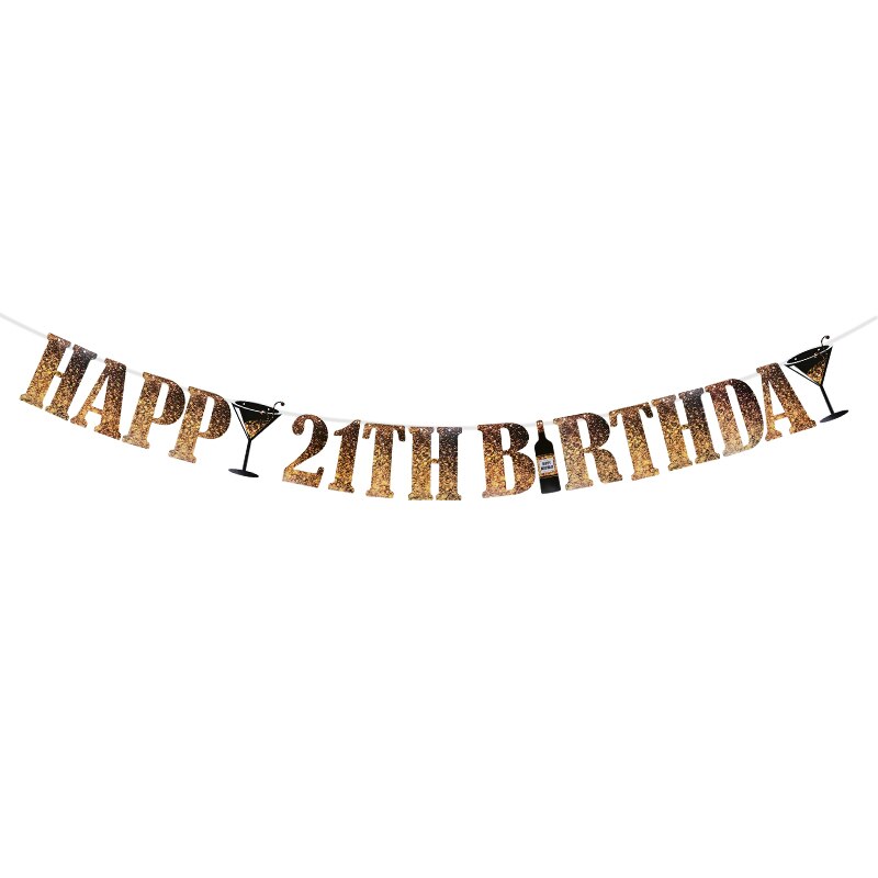 Guirnalda de papel para de cumpleaños de adultos, pancarta de color dorado y negro, de cumpleaños colgante para decoración, 18, 21, 30, 40 y 50 años: B03