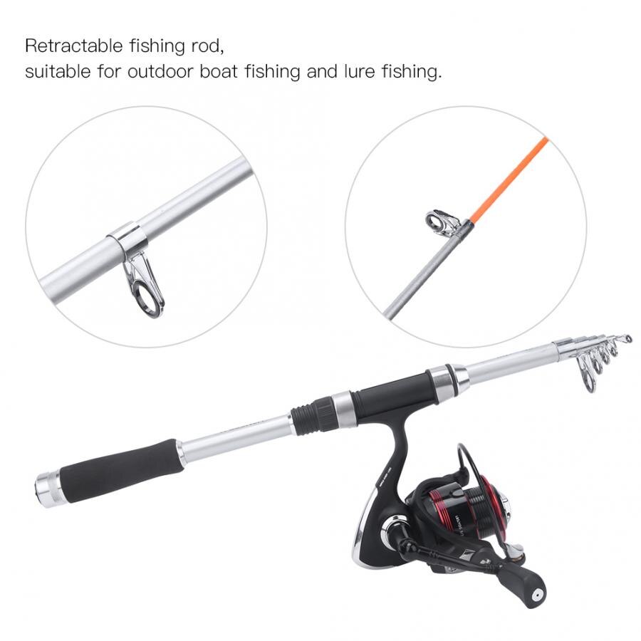 Teleskop fiskestang combo og hjul komplet sæt spinning fiskehjul gearstang sæt 135m fiskesnøre lokker kroge jig hoved