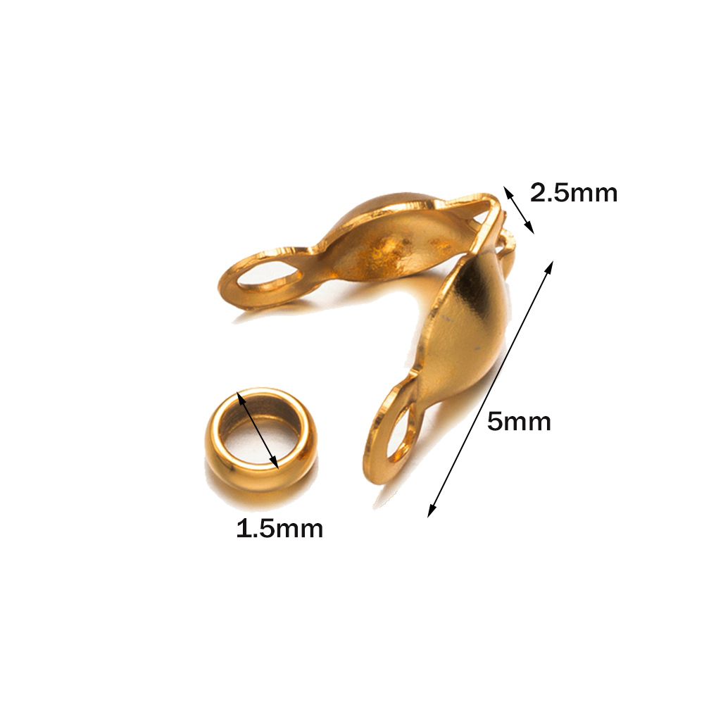 50 Uds. De puntas de cuentas de engarce de acero inoxidable, cubiertas de nudos, puntas de cuentas plegables con 50 Uds. De tapas finales para fabricación de joyería artesanal DIY: Blanco