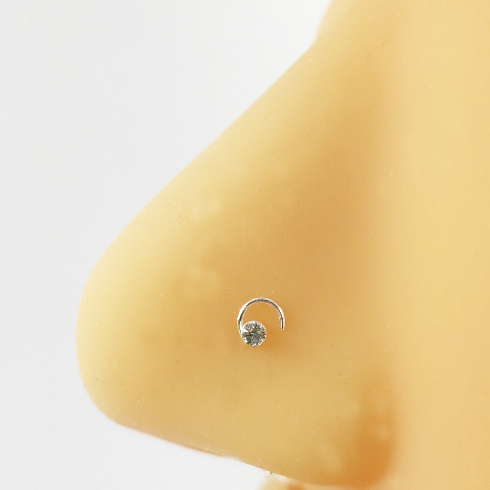 20 Stks/pak 925 Sterling Silver Swirl Neus Bone Met Crystal Neus Piercing Sieraden