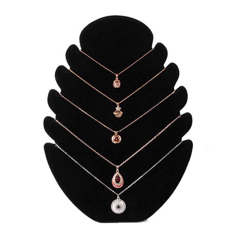 1pc Multi-functional Necklace Jewelry Pendant Chain Display Holder Stand Velvet Easel Organizer Rack Women Jewelery Storage: Black