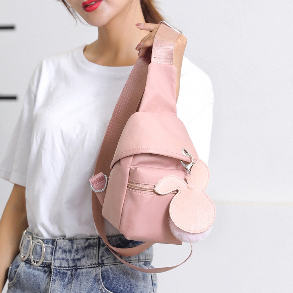 Sac bandoulière sac à main pour femmes en plein air Nylon Hairball fermeture éclair sac de messager sac de sport poitrine sac de taille Mini sac femme