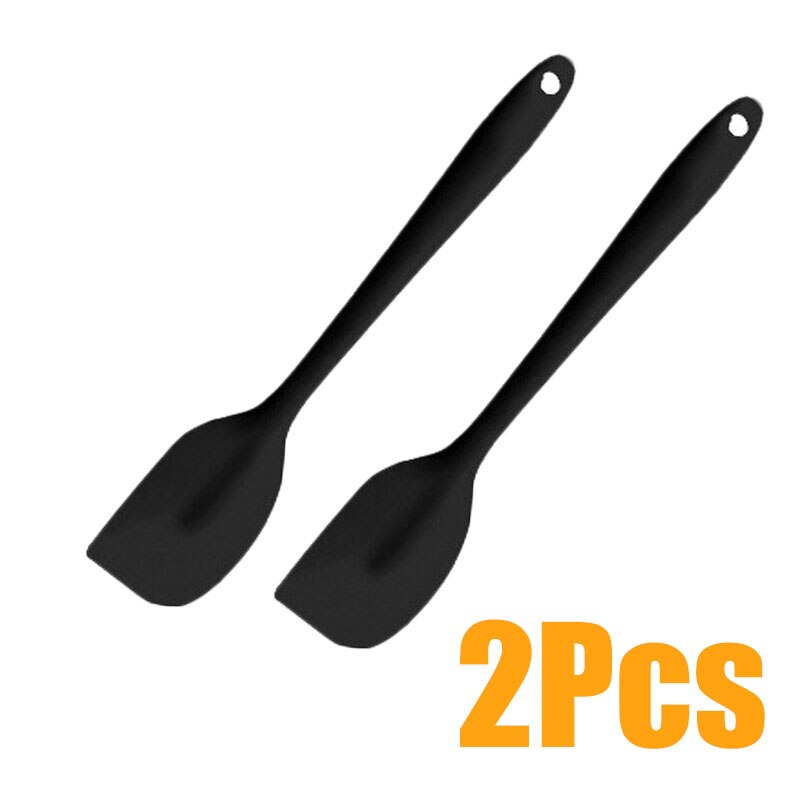 Silicone Kitchen Utensils Spatula Meat Egg Kitchen Scraper Pizza Cooking Tools Non-stick Shovel: Black 2pcs
