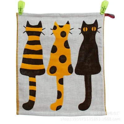 1 ST 35*40 cm Drielaags Zachte Baby Katoenen Badhanddoek Stof Jacquard Cartoon Kat Beer Opknoping Handdoeken Vierkant Gezicht Hand Gaas Handdoek: Black