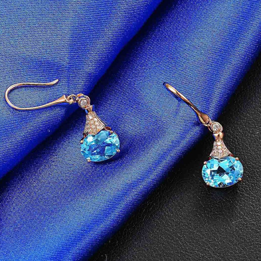 Aquamarijn edelstenen blue Oostenrijkse crystal dangle oorbellen voor vrouwen Rose goud zirkoon diamanten fijne sieraden mode