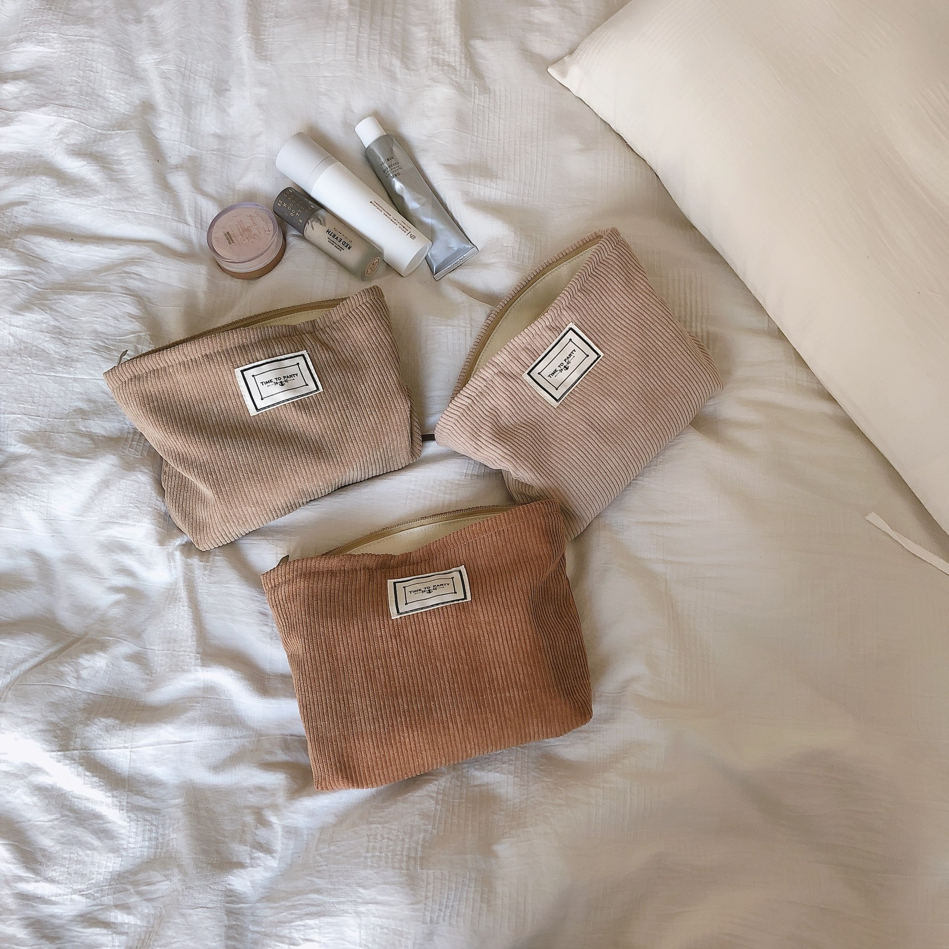 Neceser grande de pana para mujer, bolsa de maquillaje impermeable con cremallera, organizador de maquillaje de viaje, funda de belleza
