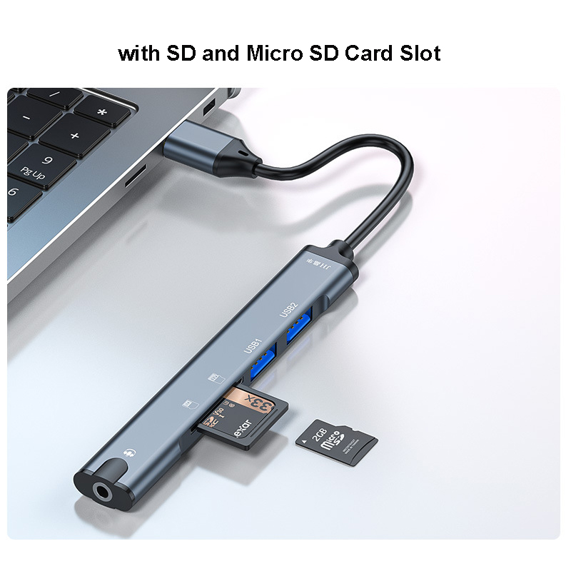 USB C HUB Kabel Splitter Type C naar USB Lader Verleng Adapter 3,5 mm Audio Geluidskaart Converter Meerdere TF Micro SD-kaartlezer