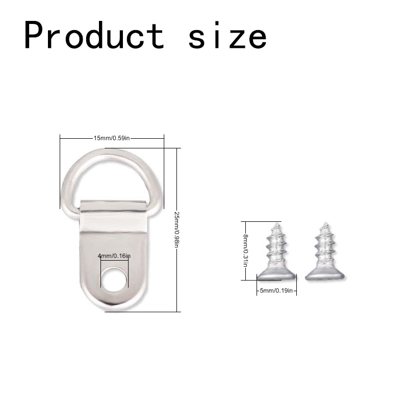 100Pcs Oil Painting Mirror Picture Frame Hanger, Round D Ring Buckle, Photo Wall Hook With Screws