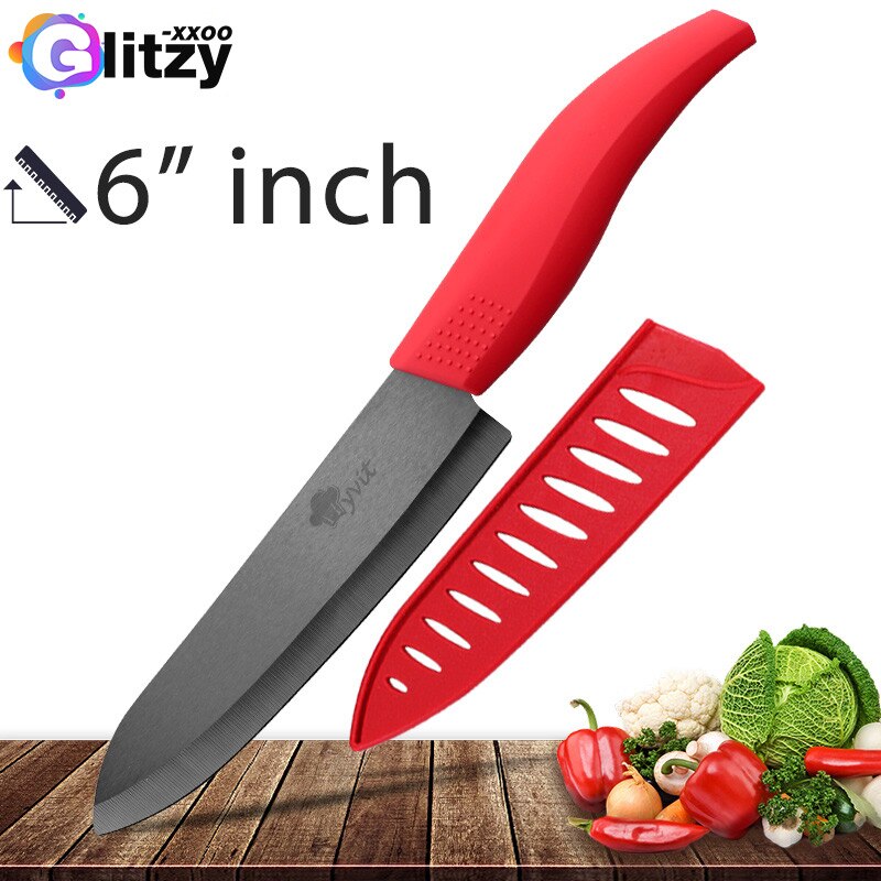 Ceramic Knife 6 5 4 3 inch Kitchen Chef Knives Zirconia Black Blade Utility Slicing Paring Fruit Vegetable Meat Cutter Tool: 6 INCH RED