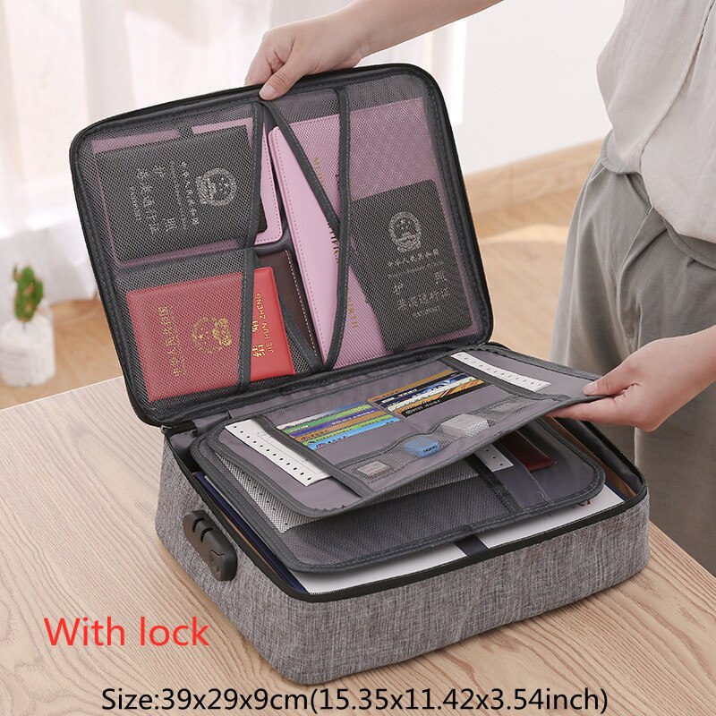 Multifunction Document Bag Business Certificate File Organizer Briefcases Household Deed Paperwork Storage Pouch Accessories: Gray B