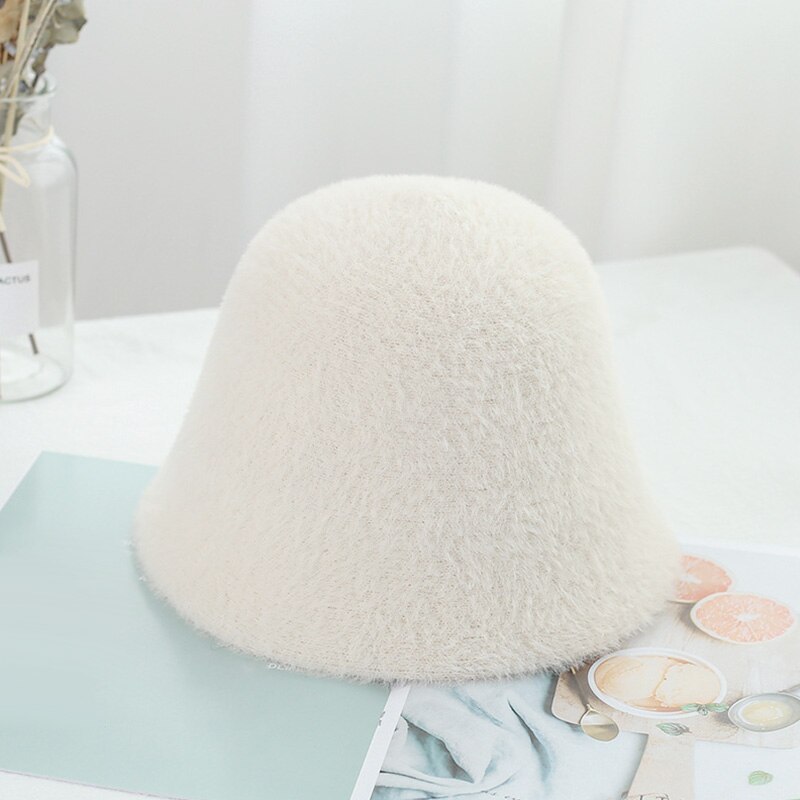 Invierno de lana gorra sombrero con forma de cubo para mujer Simple gorros de Hip Hop de lana sombrero de pescador grueso cálido mujer encabezamiento japonés tapa plana