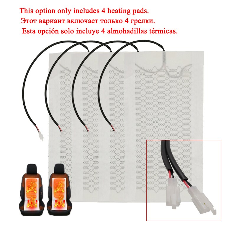 Auto Stoelverwarming Universele 12V Carbon Fiber Warmte Pads Set Dual Control Systeem 5 Niveaus Digitale Display Schakelaar Met harness Kit: Only 4 Heating Pads