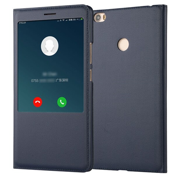 Luxury Leather Flip Phone Case Cover for Xiaomi Mi Max Max2 Max 3 Coque Mobile Phone Shell Funda with Front Open Window View: for Mi Max / Blue