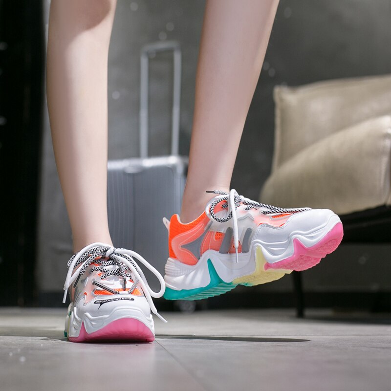 Kosz Femme 2020 platforma Wedge kobiety Sport Tenis buty tęczy grube dno Sneaker kobieta siłownia obuwie Tenis Feminino