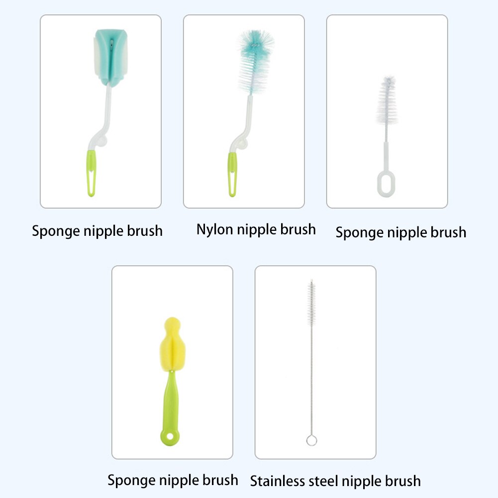5Pcs/Set Baby Bottle Brushes Brush 360-degree Rotating Head Cleaning Sponge Cup Brush Kit For Baby Bottle Washing Cleaning Tools