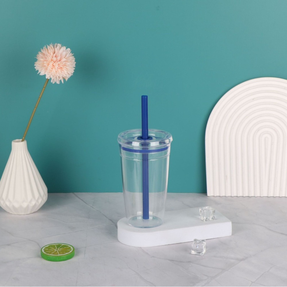 Taza con pajita portátil de 450ml, vaso transparente de una sola capa para beber, vaso de plástico reutilizable para coche, hogar: Amarillo claro