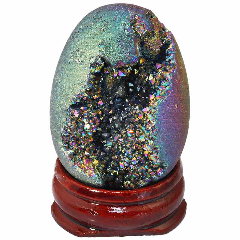 TUMBEELLUWA Titanium Coated Druzy Geode Sphere,Crystal Quartz Agate Gem Stone Egg/Ball,Sculpture Figurine Healing: Rainbow Egg