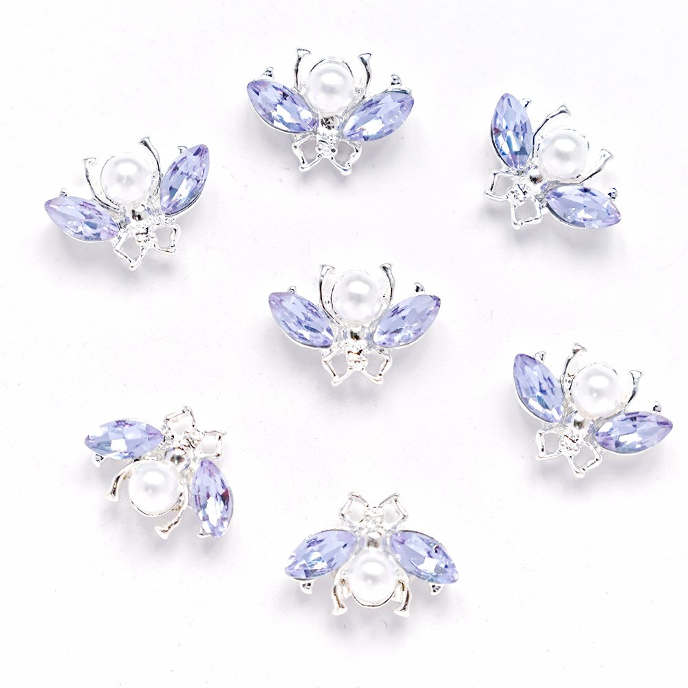 Insekt metal nail art charm 3d legeret bi/edderkop/møl krystal rhinsten smykker dekoration perle perle manicure tilbehør: 3(10 stk)