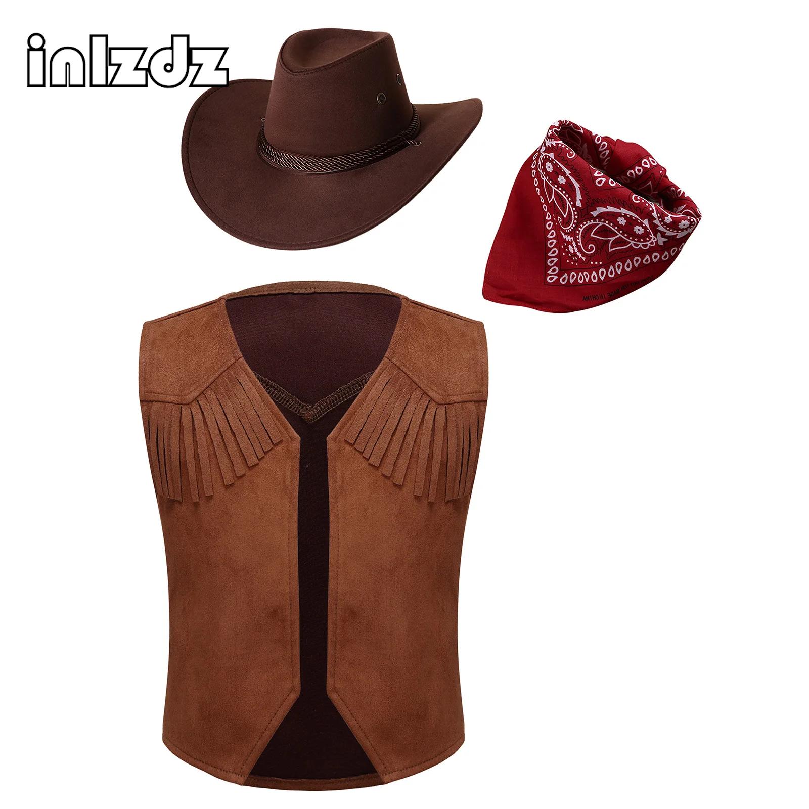 Ocidental Cowboy Cowgirl Vaqueira Colete Trajes, Casaco De Franja De Couro De Camurça Marrom, Halloween Carnaval Festa Cosplay Tops