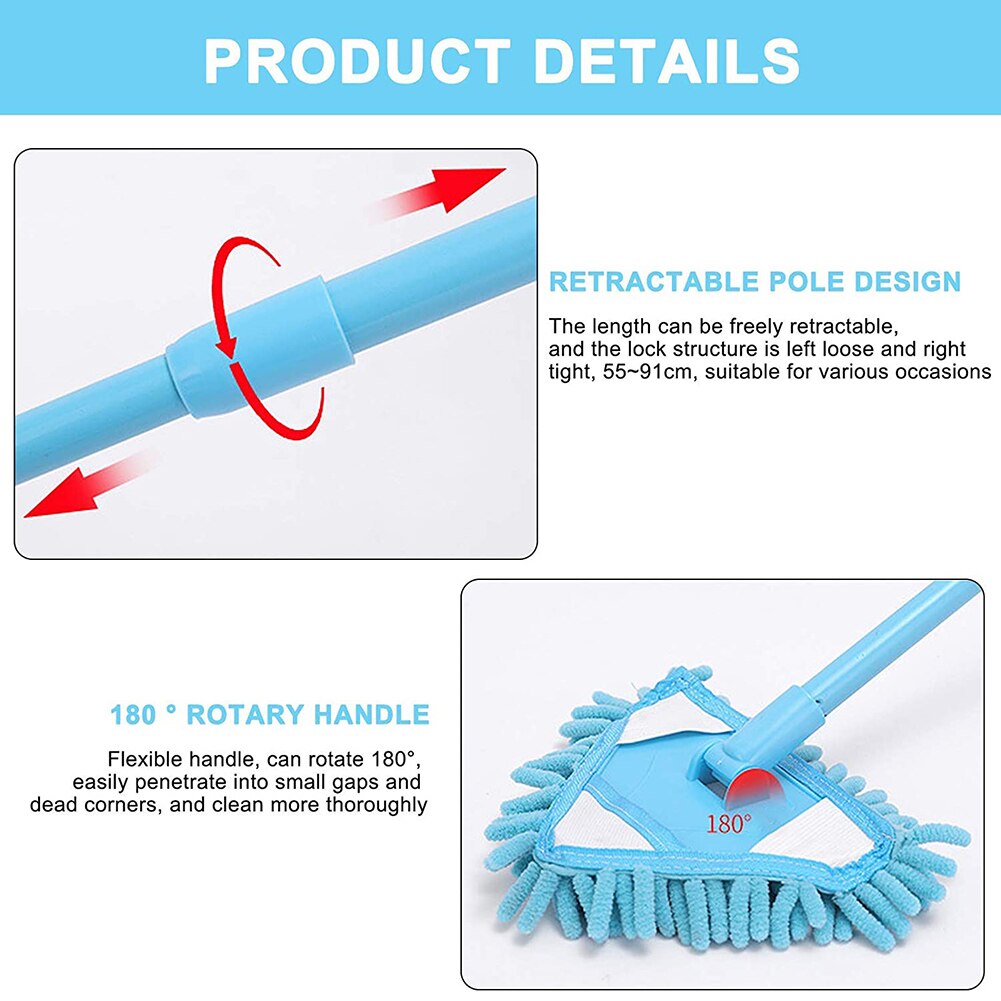 Intrekbare Roterende Driehoek Extension Cleaning Mop Glasreiniger Ultrafijne Vezels Reinigen Stof Mop