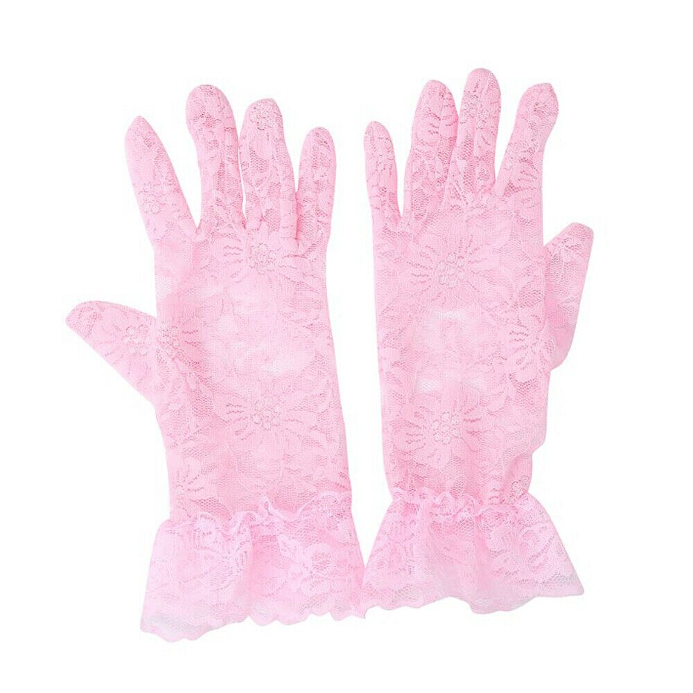 Women Lady Lace Ruffles Floral Gloves Party Prom Bride Wrist Mittens Beige Black Pink Red White: pink