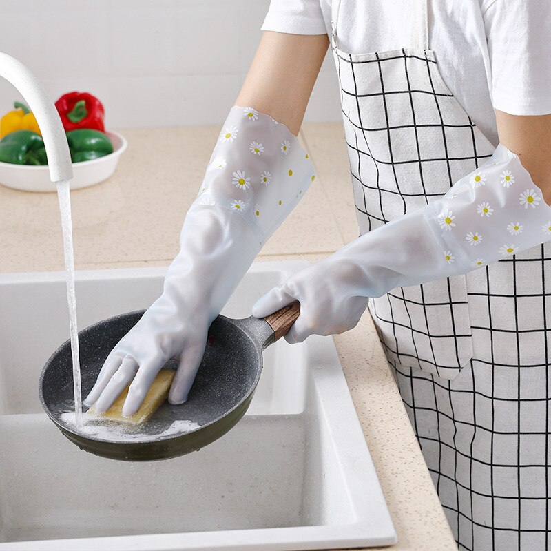 Household Cleaning Gloves Rubber Kitchen Dish Washing Gloves Kitchen Cleaning Tools: Blue / S